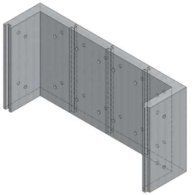 Shielding Walls & Structures: Isometric drawing of modular precast concrete shielding wall panels assembled in a U-shaped configuration