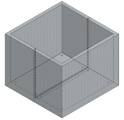 Reactor Cavities: Isometric drawing of an open-top precast concrete reactor cavity enclosure