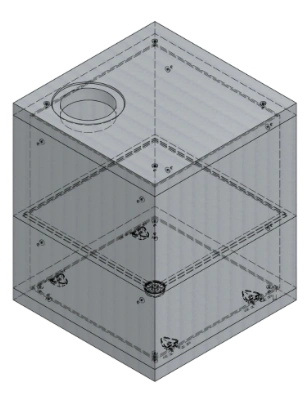 Underground Equipment Enclosures: Isometric drawing of a two-section precast concrete underground equipment enclosure with a top access opening